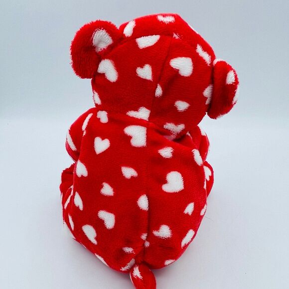 Ty Pluffies DREAMLY Red Teddy Bear White Hearts TySilk 2008 Stuffed Animal Plush - Picture 3 of 8